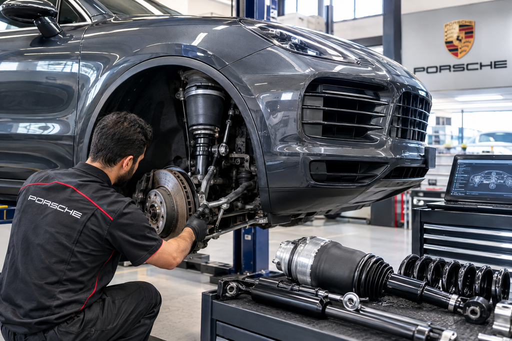 Porsche suspension repair service Dubai for improved vehicle handling, stability, and driving comfort.